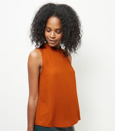 Rust Frill Trim Sleeveless Blouse | New Look