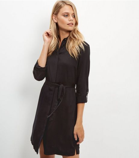 Black Tie Waist Shirt Dress | New Look