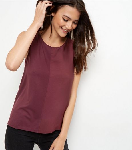 Burgundy Sateen Colour Block Vest | New Look