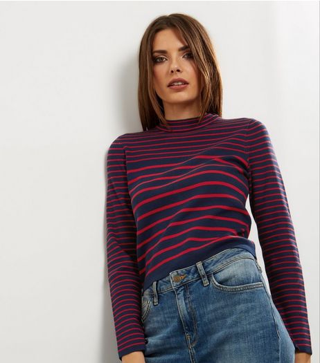 Navy Stripe Funnel Neck Jumper | New Look