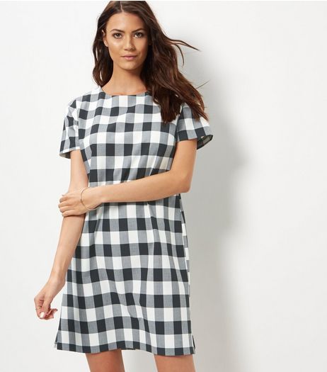 Black Check Tunic Dress | New Look