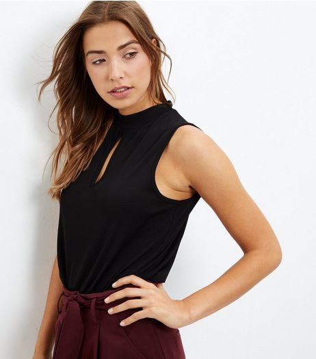 Black Keyhole Front Funnel Neck Top | New Look