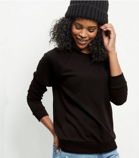 Black Ribbed Shoulder Sweater | New Look