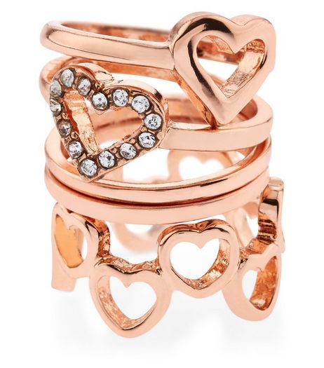 Rose Gold Diamante Heart Ring Pack | New Look
