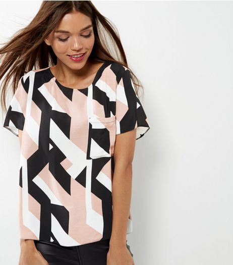 Pink Colour Block Print T-Shirt | New Look