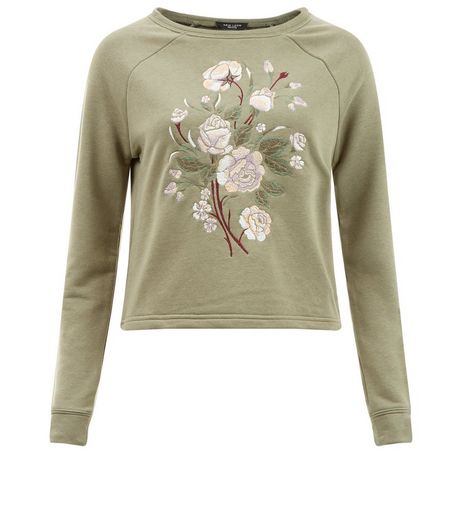 Olive Embroidered Floral Sweater | New Look