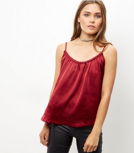 Cameo Rose Dark Red Satin Rope Trim Cami | New Look