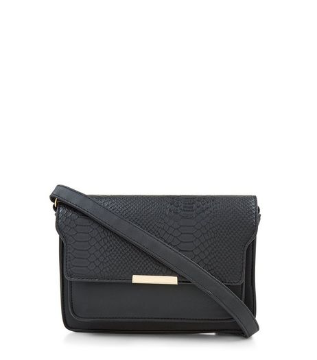 Black Snakeskin Textured Cross Body Bag | New Look