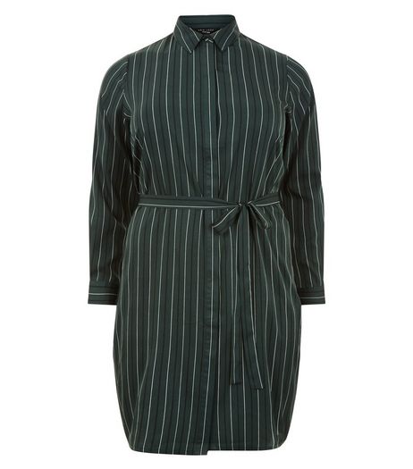 Curves Green Stripe Print Shirt Dress | New Look