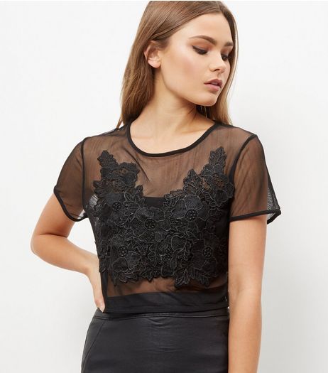 Parisian Black Lace Mesh Top | New Look