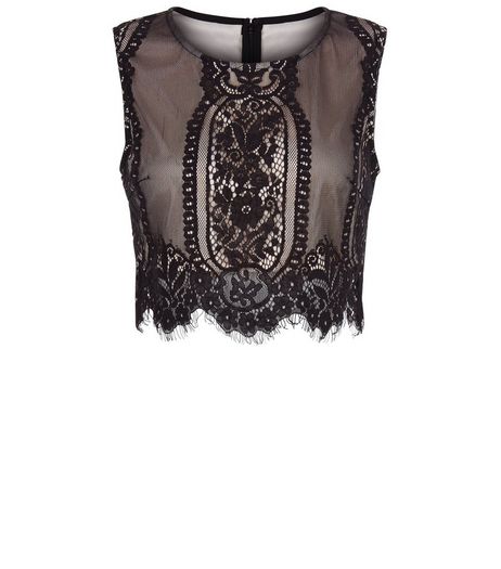 Parisian Black Contrast Lace Crop Top | New Look