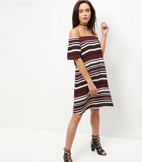 Red Stripe Bardot Neck Dress | New Look
