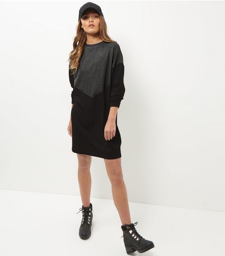 Black Chevron Colour Block Jumper Dress | New Look