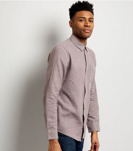 Dark Grey Linen Mix Long Sleeve Shirt | New Look
