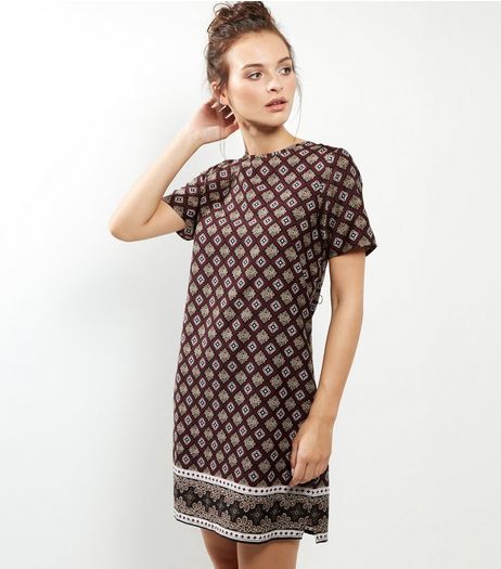 Black Tile Print Tunic Dress | New Look