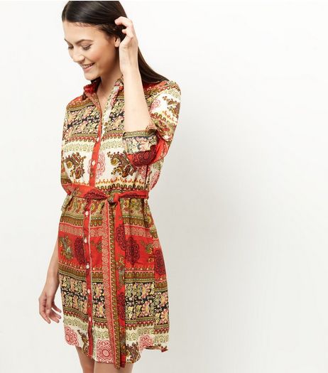 AX Paris Red Paisley Print Shirt Dress | New Look