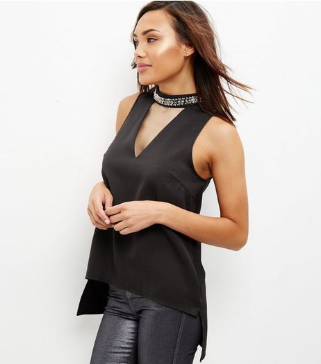 Parisian Black Embellished Choker Neck Top | New Look