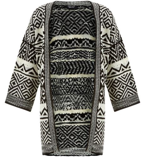 Teens White Knitted Aztec Kimono | New Look