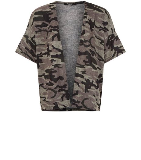 Teens Green Camo Print Knitted Kimono | New Look