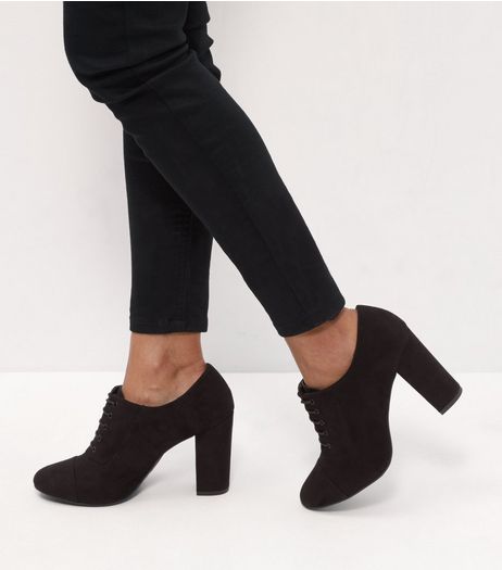 Black Suedette Lace Up Block Heel Boots | New Look