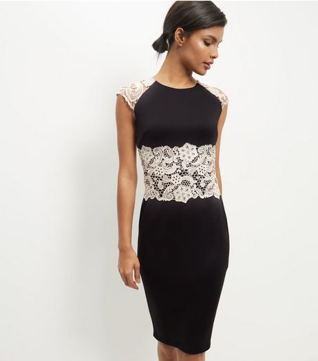 AX Paris Black Crochet Lace Panel Midi Dress | New Look