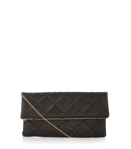 Black Quilted Foldover Clutch | New Look