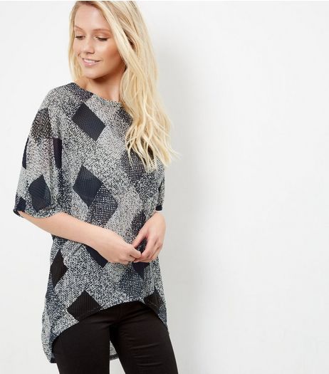 Black Diamond Print Fine Knit Top | New Look