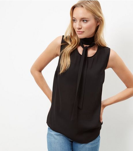 Black Tie Neck Sleeveless Top | New Look
