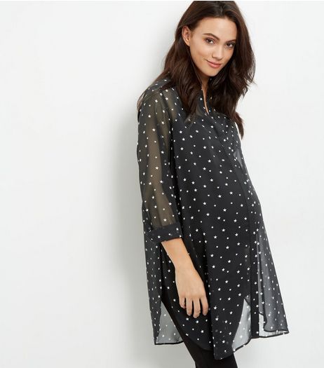 Maternity Black Star Print Longline Shirt | New Look