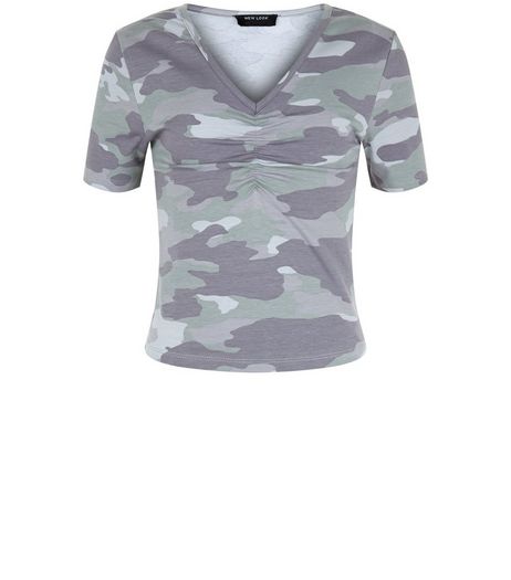 Teens Green Camo Ruffle T-Shirt | New Look