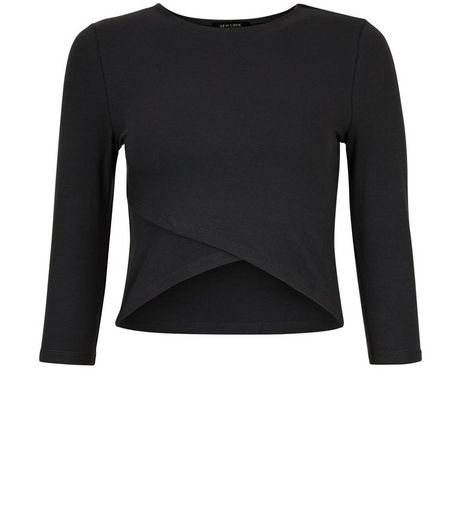 Teens Black Wrap Front Crop Top | New Look