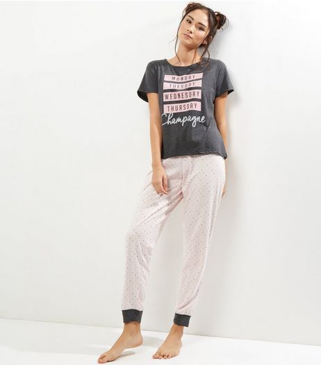 Dark Grey Pyjama T-Shirt and Joggers | New Look