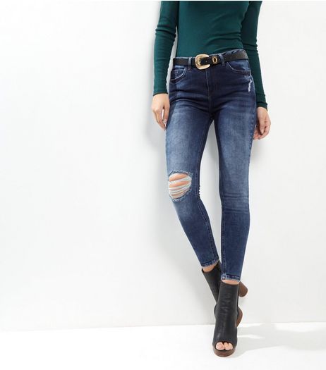 Blue Ripped Knee Skinny Jeans | New Look