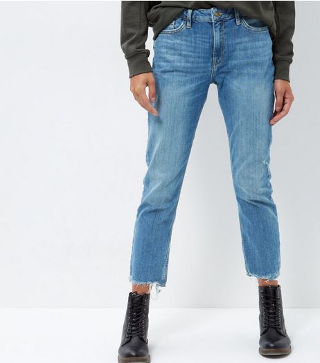 Blue Fray Hem Straight Leg Jeans | New Look