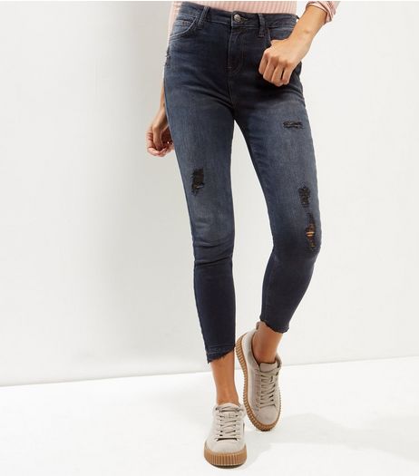 Black Ripped Fray Hem Skinny Jeans | New Look