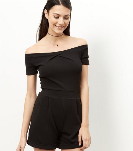 Cameo Rose Black Bardot Neck Playsuit | New Look
