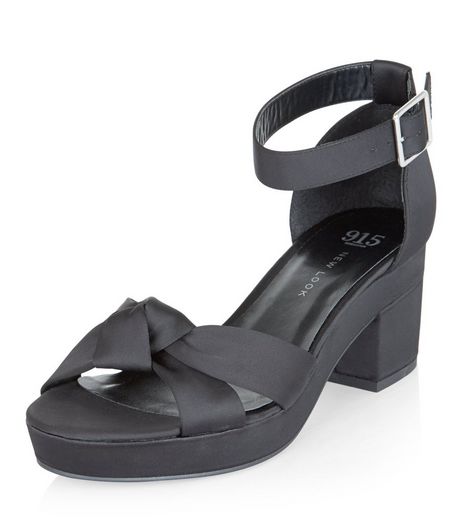 Teens Black Sateen Knot Ankle Strap Sandals | New Look