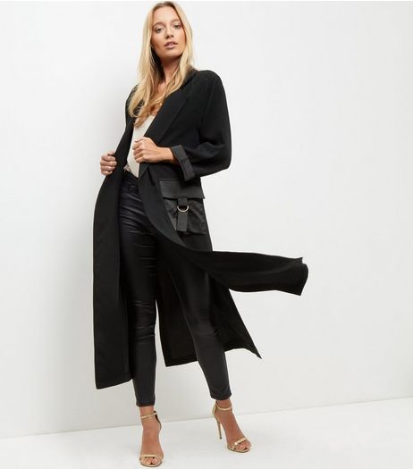 Cameo Rose Black Double Pocket Longline Jacket | New Look