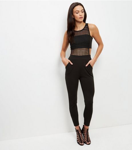 Black Crochet Cut Out Jumpsuit | New Look