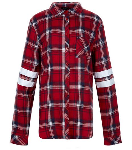 Teens Red Check 98 Print Stripe Sleeve Shirt | New Look
