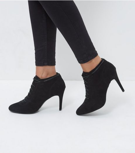 Black Lace Up Heeled Boots | New Look