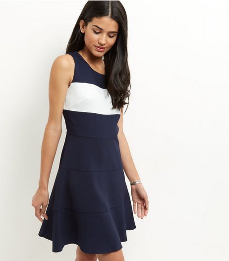 Apricot Navy Colour Block Skater Dress | New Look