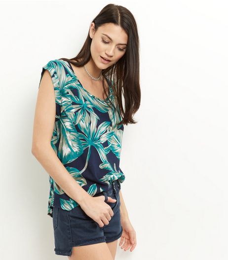 Apricot Blue Palm Leaf Print Top | New Look