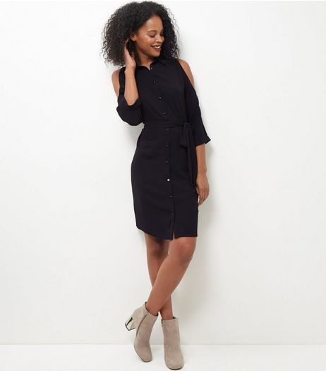 Black Cold Shoulder Shirt Dress | New Look