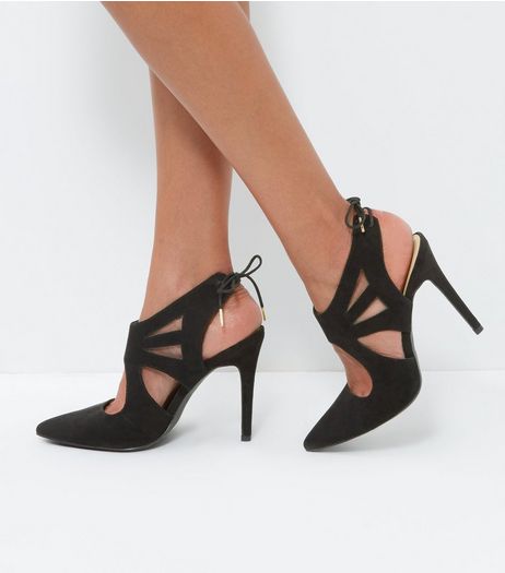 Black Suedette Strappy Tie Back Heels | New Look