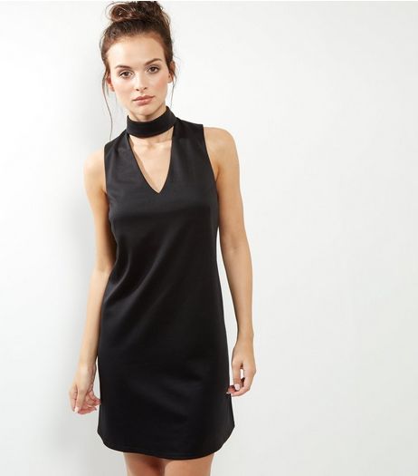 Black Choker Neck Tunic Dress | New Look