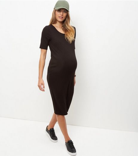 Maternity Black Ribbed Midi Dress | New Look