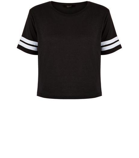 Teens Black Stripe Sleeve T-Shirt | New Look