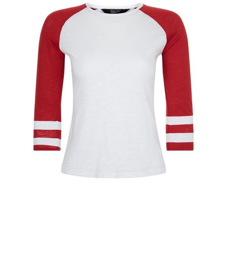 Teens Red Raglan Stripe Sleeve Top | New Look