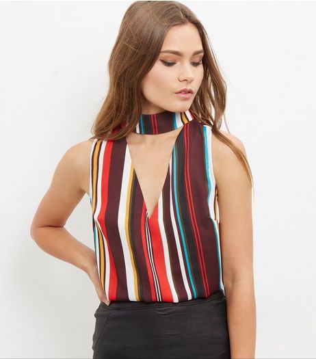 Red Stripe Choker Sleeveless Top | New Look